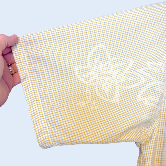 Vintage OP Yellow Polyester Plaid Short Sleeve Shirt  with Floral imprint Mens M - Picture 4 of 13